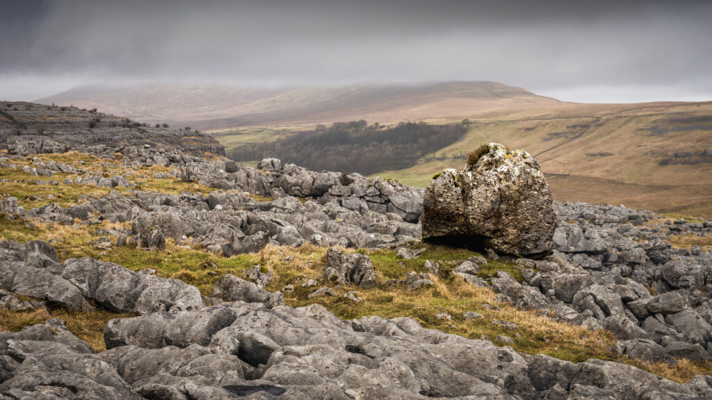 Erratics and the Cheese Press Stone above Kingsdale near Ingleton in the Yorkshire Dales